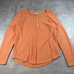 LOFT waffle henley orange long sleeve shirt size large